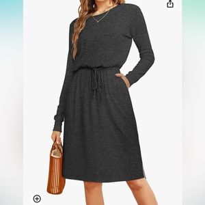 Grey knit dress with drawstring waist